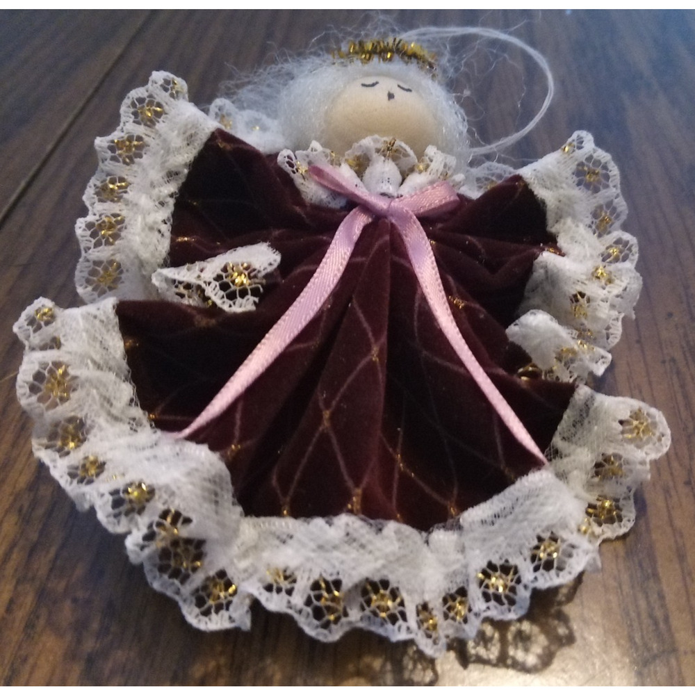 Handmade Fabric Angel With Red Robe Christmas Ornament